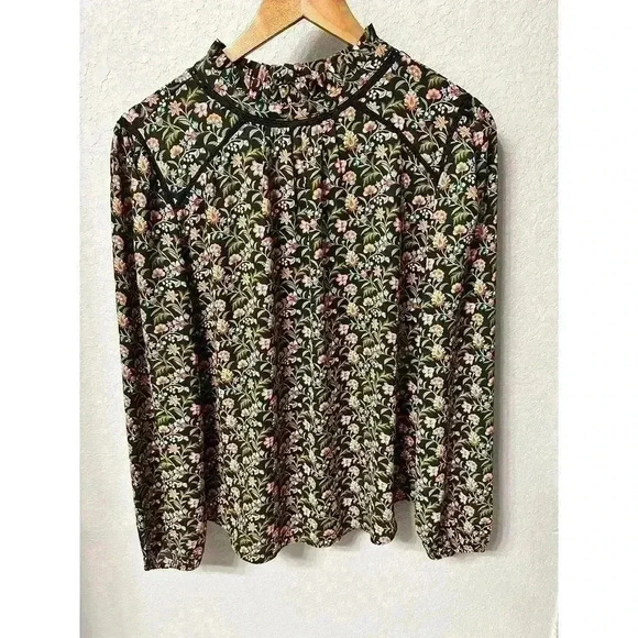 Women’s Loft Long Sleeve Black Floral Blouse Size M - Picture 1 of 5